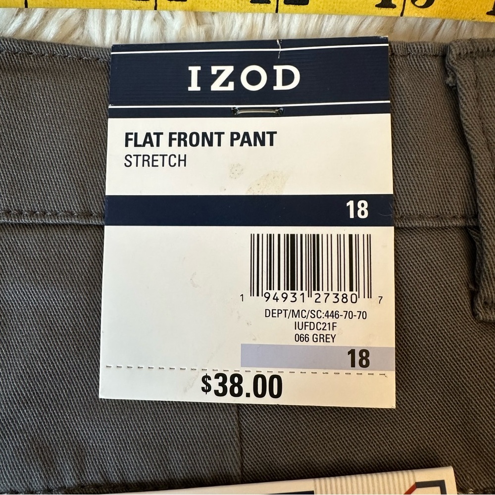 IZOD Gray Chino Dress Pants Boys Size 18 Regular Stretch Flat Front NWT School - Picture 6 of 9